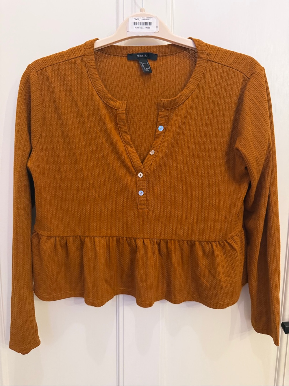 Forever 21 Mustard Yellow Ribbed Henley Peplum Crop Top - Size Small